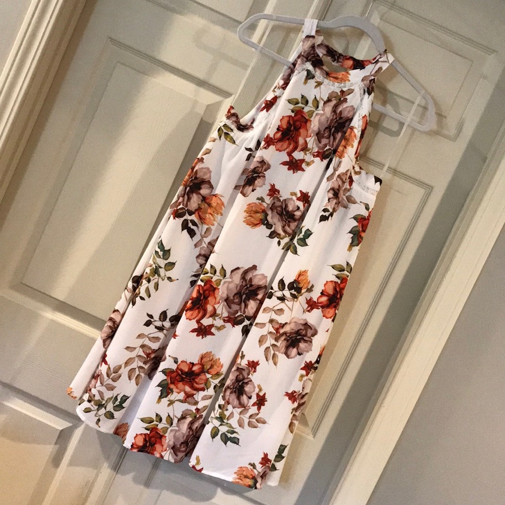White Watercolor Floral Rose Dress Large